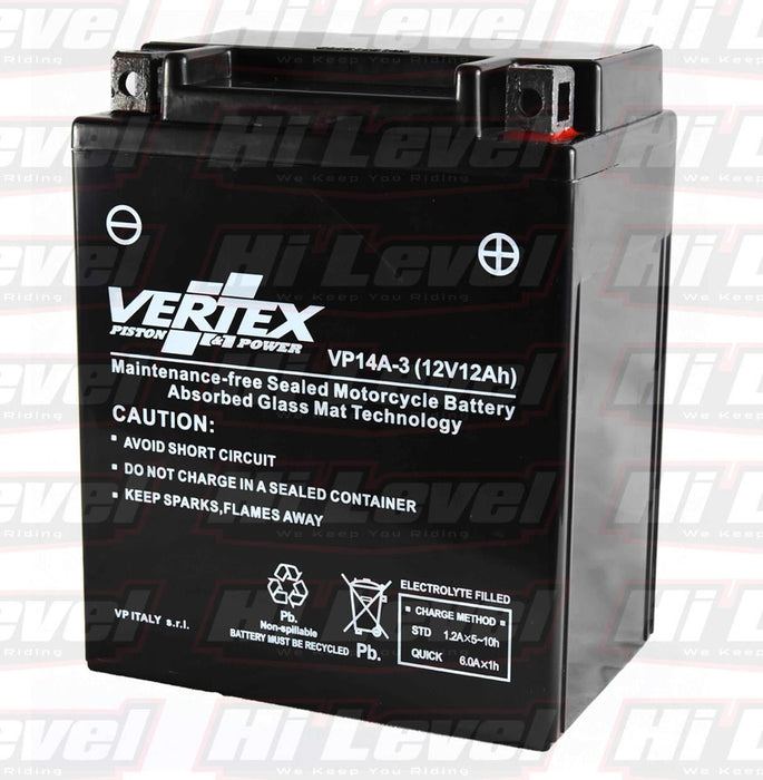 Vertex Motorcycle Battery Fits Kawasaki VN 750 A3 Twin CB14L-A2 1987