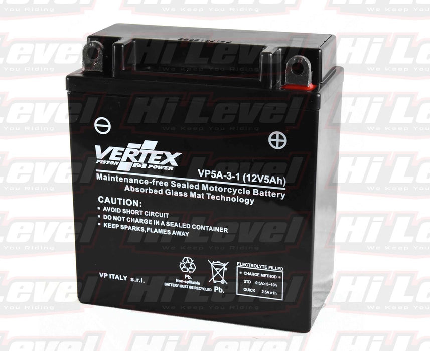 Vertex Motorcycle Battery Fits Peugeot SV 125 Front Disc Model CB5L-B 1991-1993