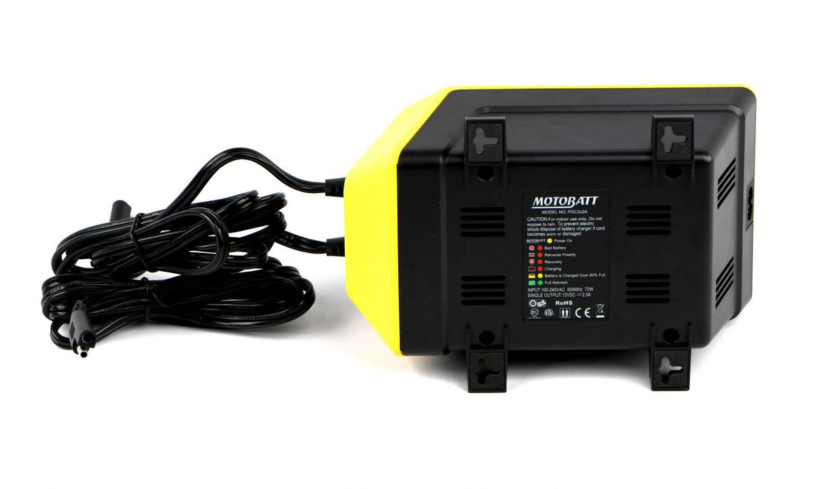 Motobatt PDC2x2A 12V Dual Bank Battery Charger Maintainer AGM GEL Workshop 10 Battery