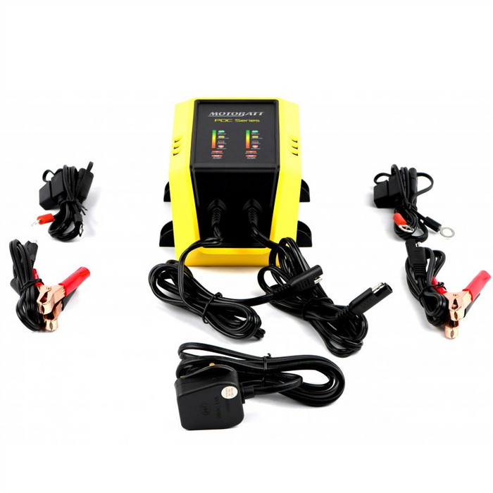 Motobatt PDC2x2A 12V Dual Bank Battery Charger Maintainer AGM GEL Workshop 10 Battery