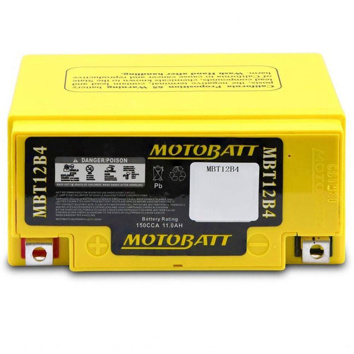 Motobatt Battery MBT12B4 12v 11AH CCA:150A, YT12B4 L:150mm x H:130mm x W:70mm