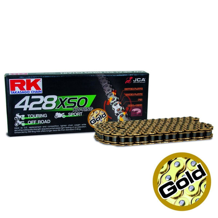 RK Motorcycle Chain Heavy Duty XW-Ring Gold XSO 428-140L (27.0KN) – motorcycle part available from UK stock
