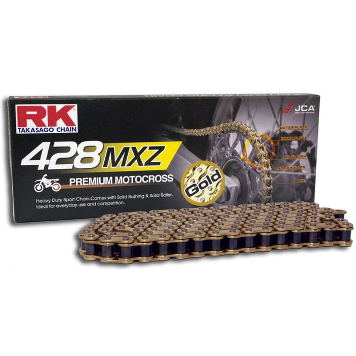RK Motorcycle Chain Heavy Duty MXZ Premium Motocross Pro-MX Gold 428-120L – motorcycle part available from UK stock