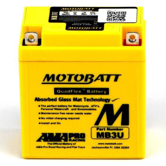 Motobatt Battery MB3U 12v 3AH CCA:50A YB3L-A, YB3L-B L:98mm x H:110mm x W:56mm