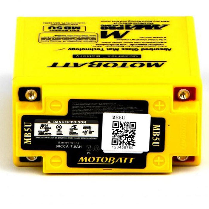 Motobatt Battery MB5U 12v 7AH CCA:90A YB5LB, 12N53B L:120mm x H:130mm x W:60mm