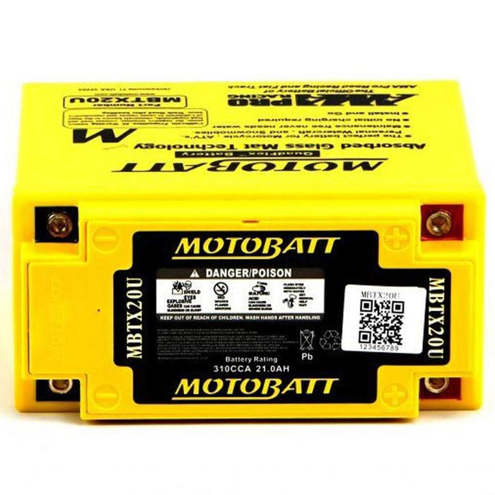 Motobatt Battery MBTX20U 12v 21AH CCA:310A, YB16A L:175mm x H:155mm x W:87mm