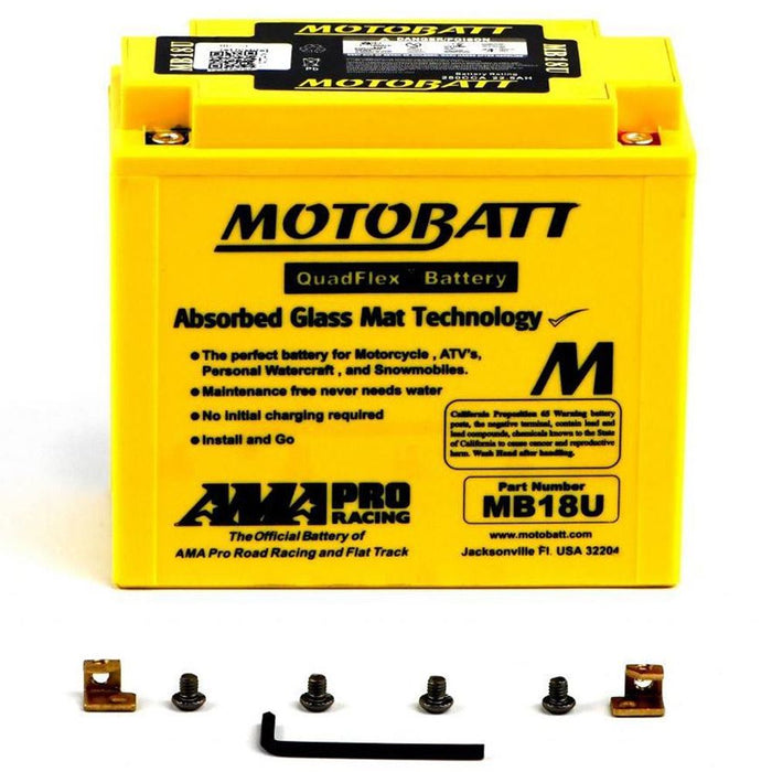 Motobatt Battery MB18U 12v 22AH CCA:280A 51815, L:180mm x H:162mm x W:90mm